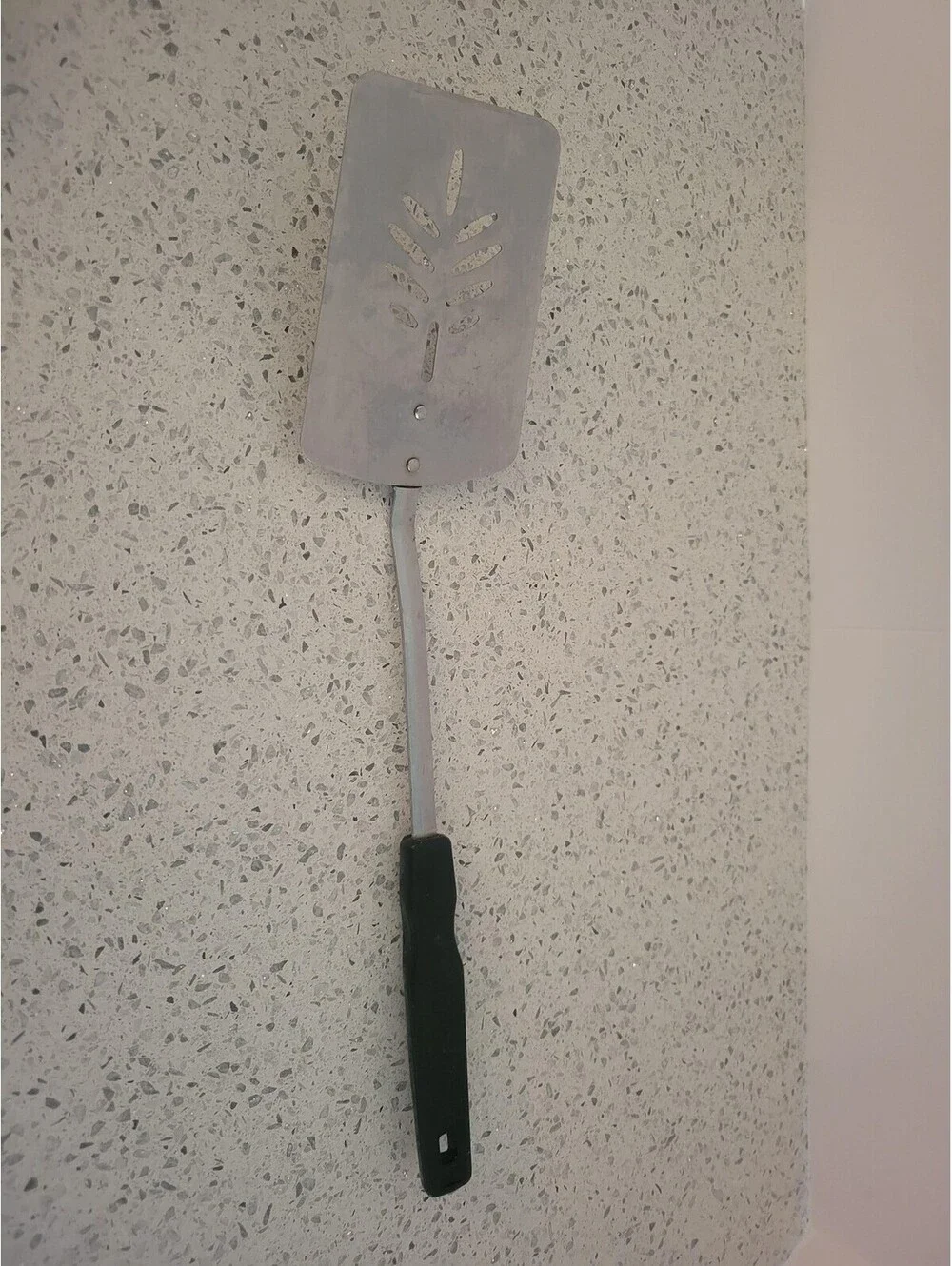 Vintage EKCO Black Plastic Handle Metal Slotted Turner Spatula Kitchen Utensil